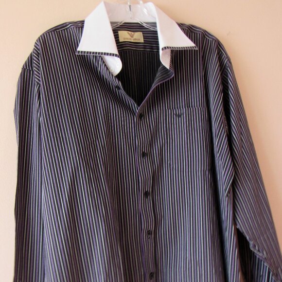 Giorgio Armani Shirt Large 16 32 33 Purple/Black Mens Striped, cotton blend - Picture 2 of 8